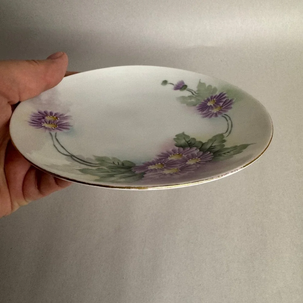 Antique Austria Porcelain Salad‎ Plate Purple Gold Rim 8.5